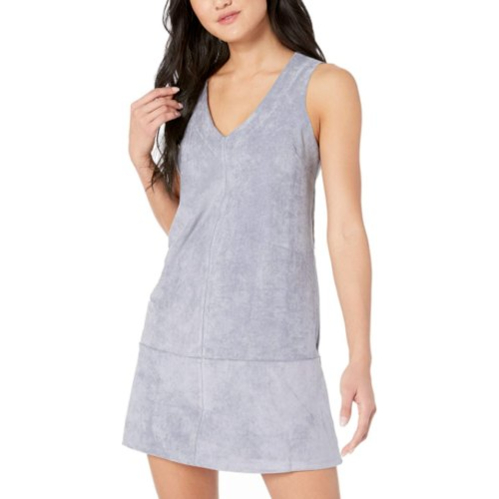 NWT Bishop + Young Faux Suede Shift Dress L Sleeveless V-Neck Twilight Blue